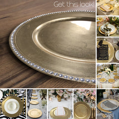 Plastic Charger Plate - Gold Beaded