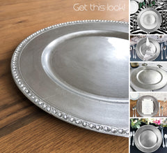 Plastic Charger Plate - Silver Beaded