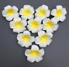 10 Pack of Artificial Foam Frangipani Yellow/White - 7cm