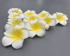 10 Pack of Artificial Foam Frangipani Yellow/White - 7cm