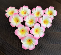 10 Pack Artificial Foam Frangipani Pink/Yellow/White - 7cm