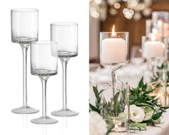 Set of 3 Glass Candle Holders