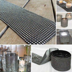 Faux Diamante Mesh Roll - BLACK & SILVER