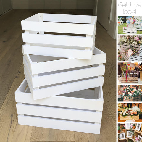 Set 3 Rustic Wooden Crates - White