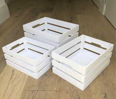 Set 3 Rustic Wooden Crates - White