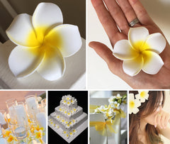 10 Pack of Artificial Foam Frangipani Yellow/White - 7cm