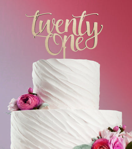 Twenty First Wooden Cake Topper