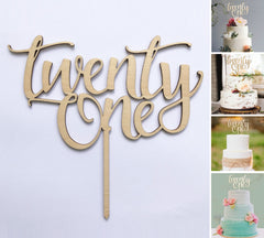 Twenty First Wooden Cake Topper