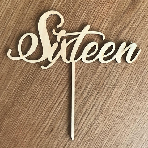 Sixteenth Birthday 16 Wooden Cake Topper