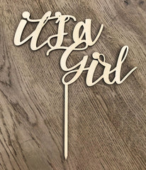 It's A Girl Wooden Cake Topper