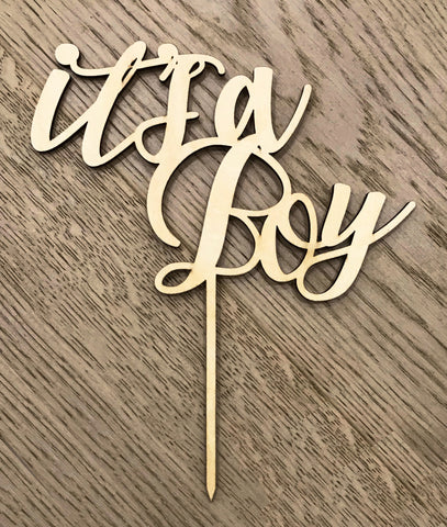 It's A Boy Wooden Cake Topper